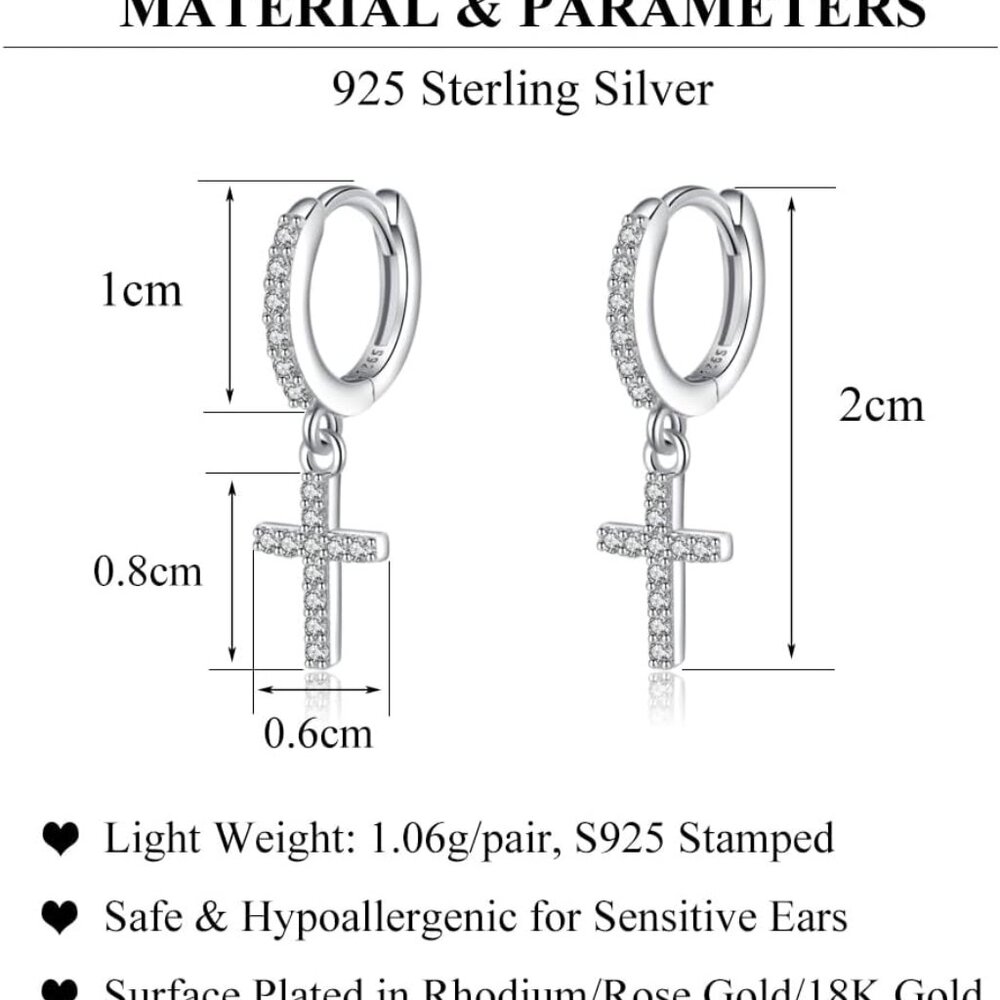 Solid 925 Sterling Silver Cross Hoop Earrings For… - image 7